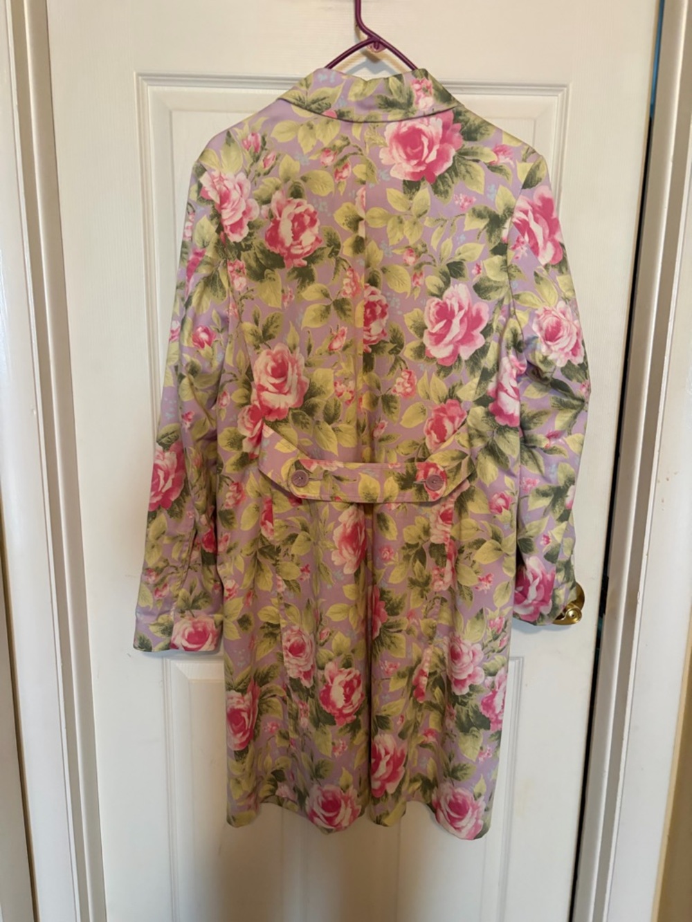 Jaclyn Smith Lavender & Green Floral Trench Coat - Picture 6 of 11